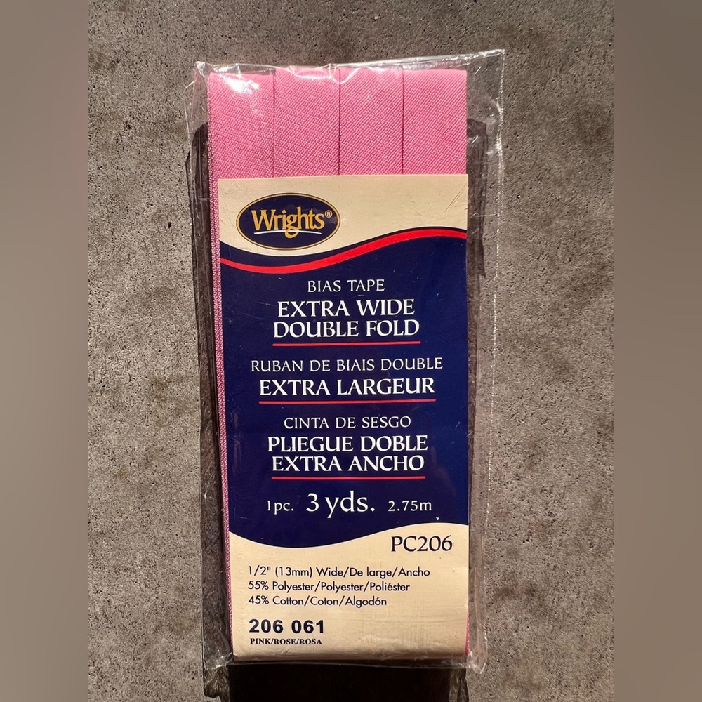 Wrights Extra Wide Double Fold Bias Tape 3 yrds Pink 206061 1/2” Wide Vntg 2009